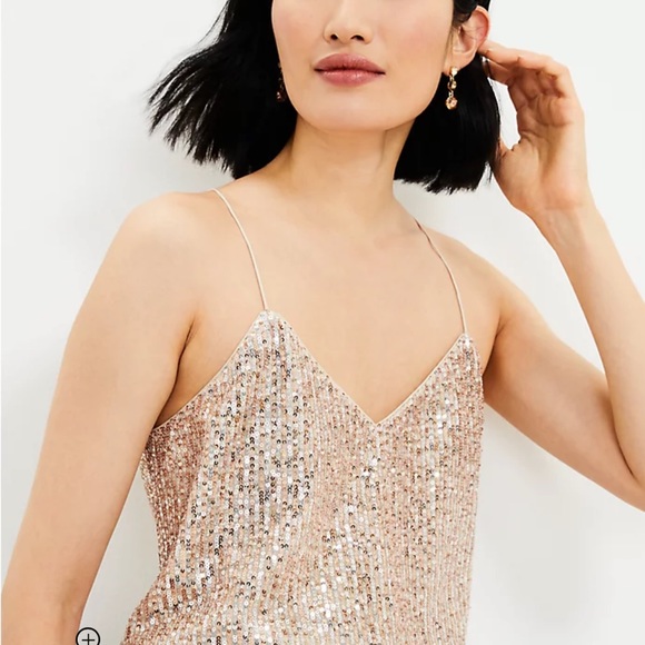 NWT. Ann Taylor LOFT Silver Sequin Baby Pink Camisole Tank Top. XS - Picture 2 of 12